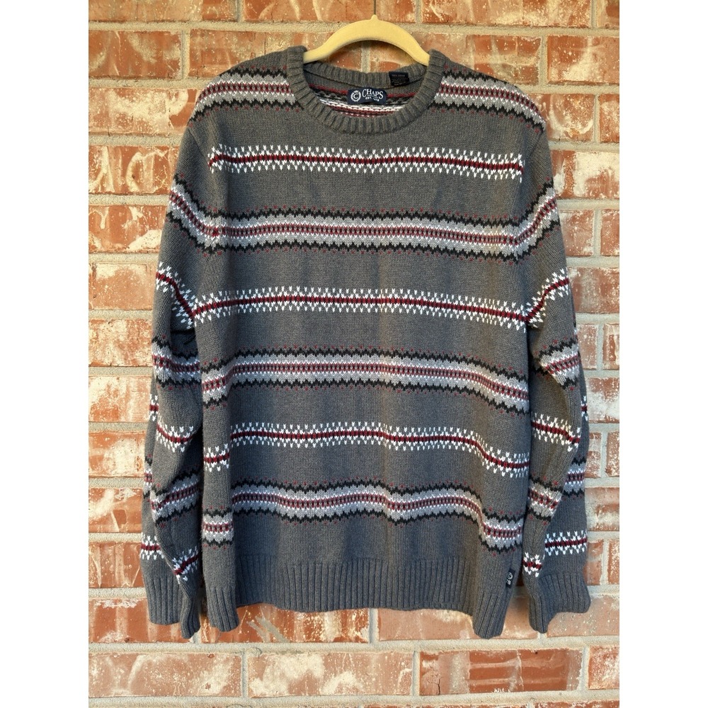 Chaps Men's Pullover Sweater Size‎ XL Ralph Lauren Gray Fair Isle